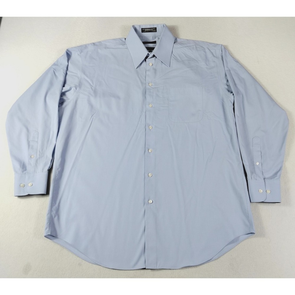 Claiborne Dress Shirt Mens 17 34/35 Blue Wrinkle Free Non Iron Office Business
